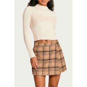 NEW LUSH corset ribbed-knit mock neck top in cream